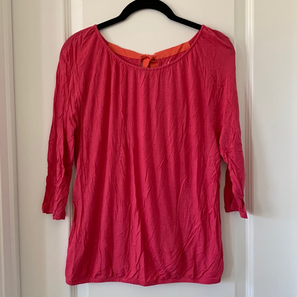 LOFT Hot Pink Linen/Rayon Blend Tie-back Top Size Medium Petite